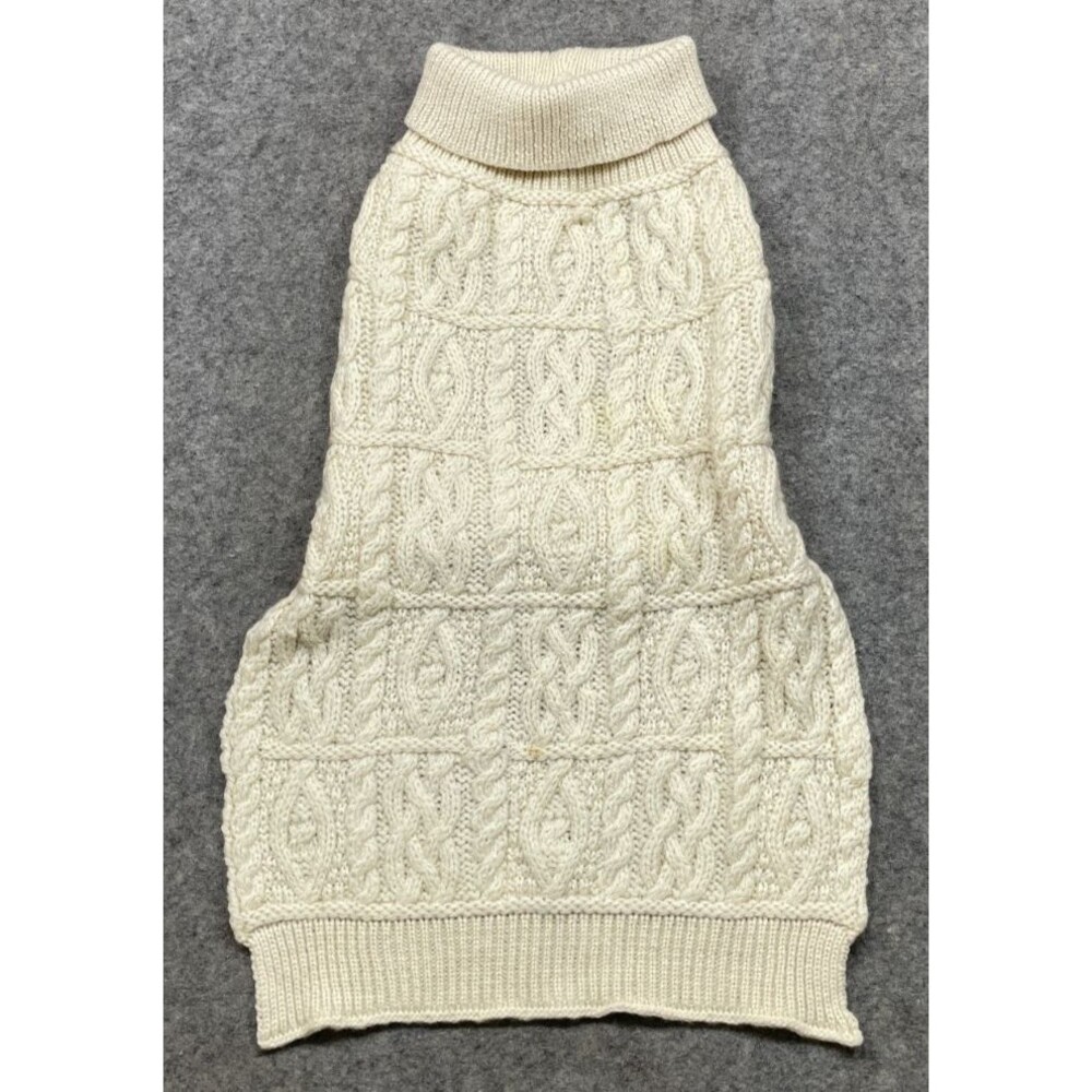 Aran Crafts Ireland Dog Sweater Coat 100% Merino Wool Cable Knit Natural Ivory L